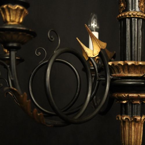 ITALIAN EBONISED GILTWOOD 6 LIGHT CHANDELIER - ADDITIONAL PHOTO 6