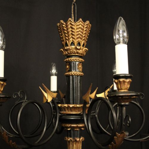 ITALIAN EBONISED GILTWOOD 6 LIGHT CHANDELIER - ADDITIONAL PHOTO 7