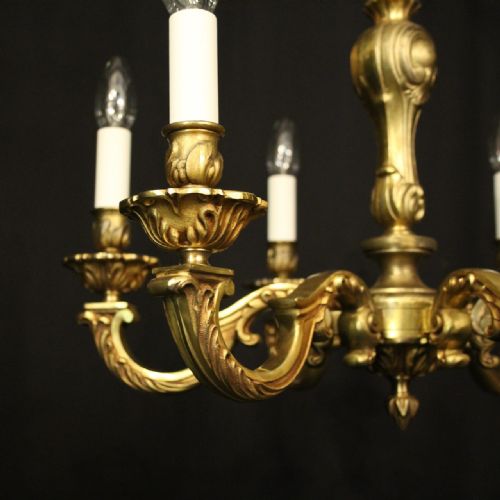 FRENCH GILDED BRONZE 6 LIGHT ANTIQUE CHANDELIER - ADDITIONAL PHOTO 1