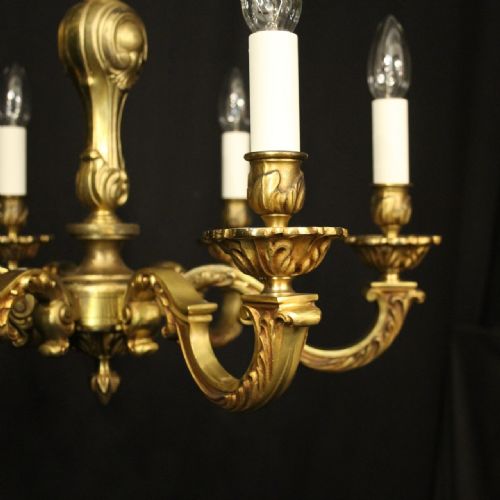FRENCH GILDED BRONZE 6 LIGHT ANTIQUE CHANDELIER - ADDITIONAL PHOTO 2