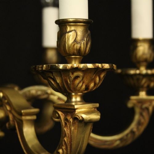 FRENCH GILDED BRONZE 6 LIGHT ANTIQUE CHANDELIER - ADDITIONAL PHOTO 4