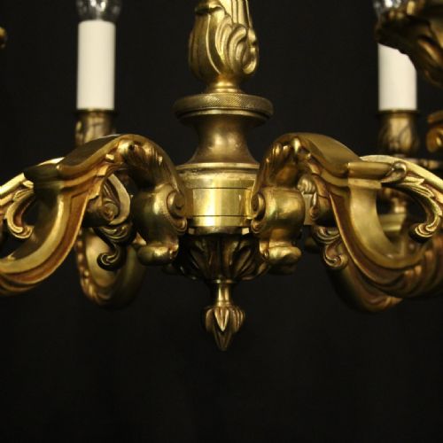 FRENCH GILDED BRONZE 6 LIGHT ANTIQUE CHANDELIER - ADDITIONAL PHOTO 5