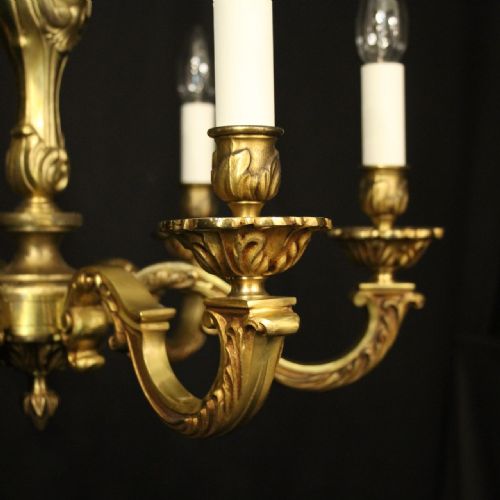 FRENCH GILDED BRONZE 6 LIGHT ANTIQUE CHANDELIER - ADDITIONAL PHOTO 6