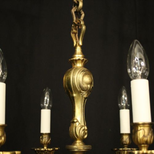 FRENCH GILDED BRONZE 6 LIGHT ANTIQUE CHANDELIER - ADDITIONAL PHOTO 7