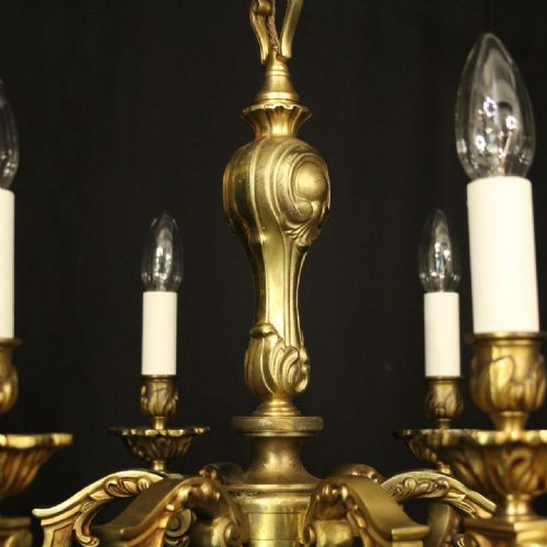 FRENCH GILDED BRONZE 6 LIGHT ANTIQUE CHANDELIER - ADDITIONAL PHOTO 8