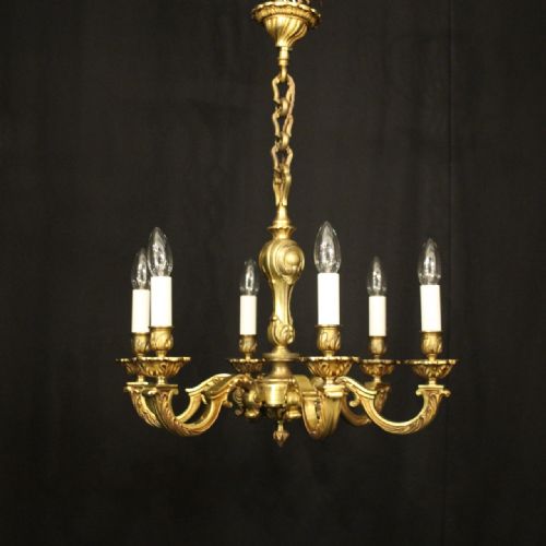 FRENCH GILDED BRONZE 6 LIGHT ANTIQUE CHANDELIER - ADDITIONAL PHOTO 9