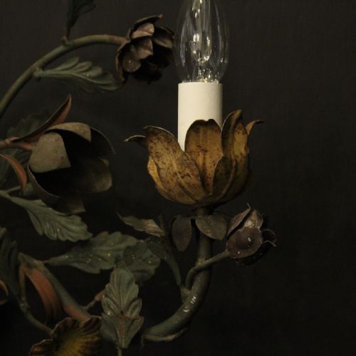 FRENCH PAIR OF TOLEWARE FLORAL WALL LIGHTS - ADDITIONAL PHOTO 5