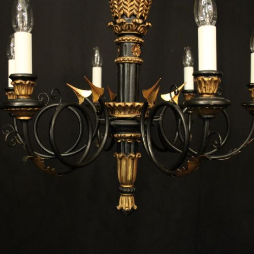 ITALIAN EBONISED GILTWOOD 6 LIGHT CHANDELIER - ADDITIONAL PHOTO 1