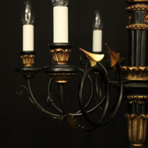 ITALIAN EBONISED GILTWOOD 6 LIGHT CHANDELIER - ADDITIONAL PHOTO 2