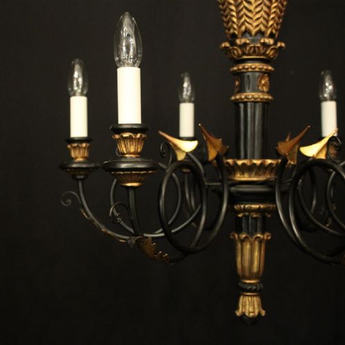 ITALIAN EBONISED GILTWOOD 6 LIGHT CHANDELIER - ADDITIONAL PHOTO 3