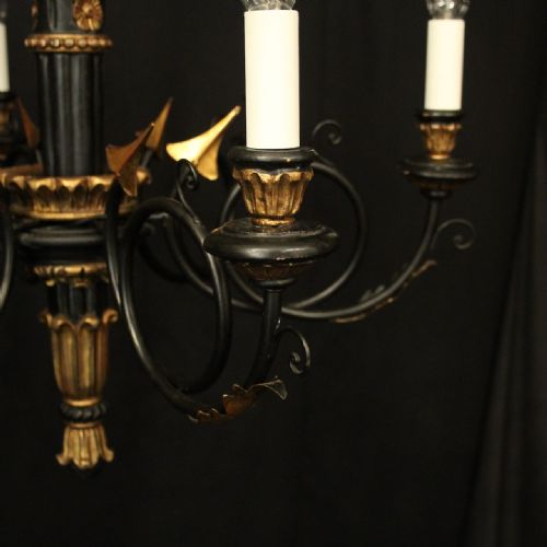 ITALIAN EBONISED GILTWOOD 6 LIGHT CHANDELIER - ADDITIONAL PHOTO 4