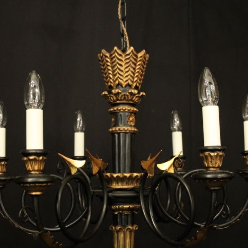 ITALIAN EBONISED GILTWOOD 6 LIGHT CHANDELIER - ADDITIONAL PHOTO 5