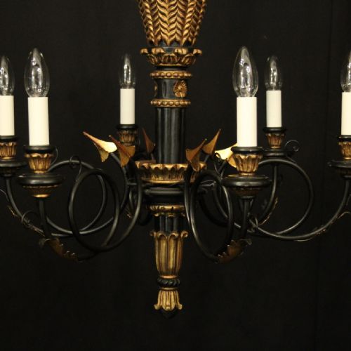 ITALIAN EBONISED GILTWOOD 6 LIGHT CHANDELIER - ADDITIONAL PHOTO 6