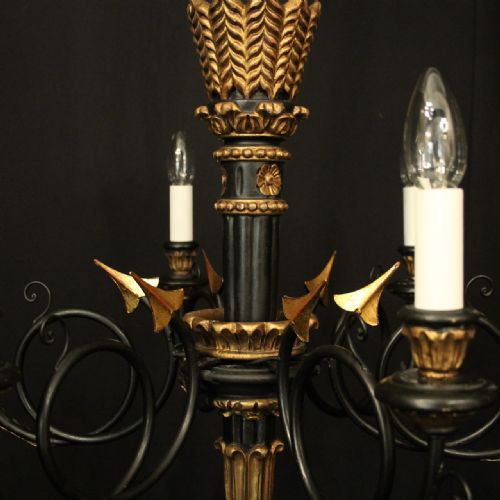ITALIAN EBONISED GILTWOOD 6 LIGHT CHANDELIER - ADDITIONAL PHOTO 7