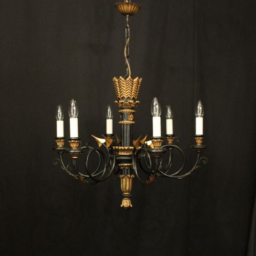 ITALIAN EBONISED GILTWOOD 6 LIGHT CHANDELIER - ADDITIONAL PHOTO 8