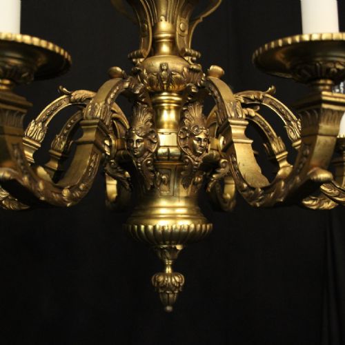 FRENCH GILDED BRONZE 8 LIGHT ANTIQUE CHANDELIER - ADDITIONAL PHOTO 3