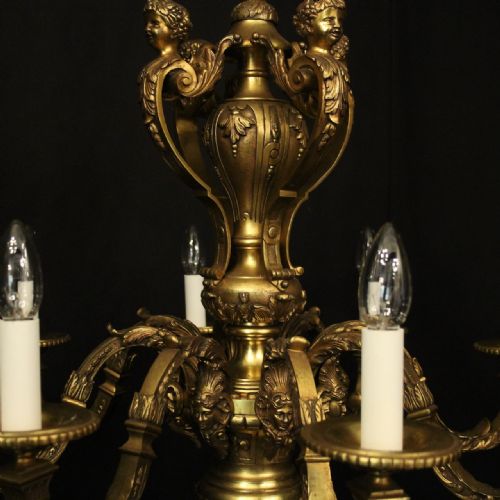 FRENCH GILDED BRONZE 8 LIGHT ANTIQUE CHANDELIER - ADDITIONAL PHOTO 4