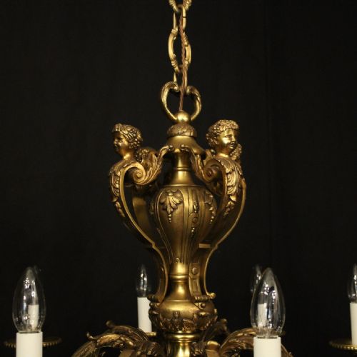 FRENCH GILDED BRONZE 8 LIGHT ANTIQUE CHANDELIER - ADDITIONAL PHOTO 7