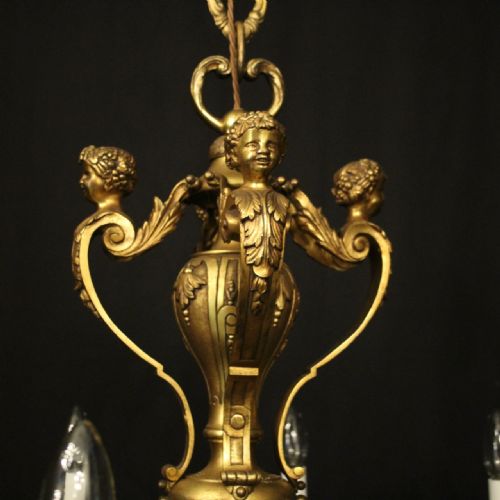 FRENCH GILDED BRONZE 8 LIGHT ANTIQUE CHANDELIER - ADDITIONAL PHOTO 8
