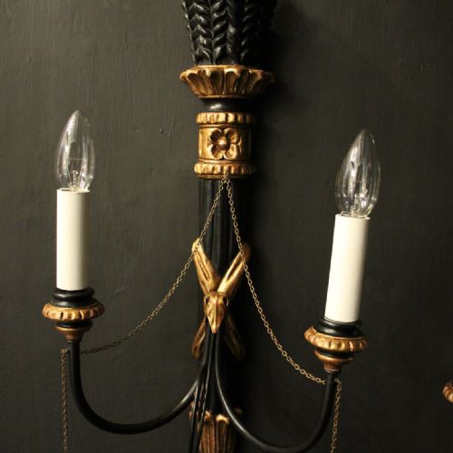 ITALIAN PAIR OF EBONISED GILTWOOD WALL LIGHTS - ADDITIONAL PHOTO 2