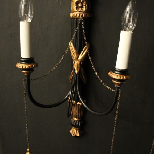 ITALIAN PAIR OF EBONISED GILTWOOD WALL LIGHTS - ADDITIONAL PHOTO 3