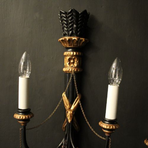ITALIAN PAIR OF EBONISED GILTWOOD WALL LIGHTS - ADDITIONAL PHOTO 5