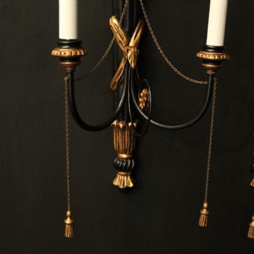 ITALIAN PAIR OF EBONISED GILTWOOD WALL LIGHTS - ADDITIONAL PHOTO 6