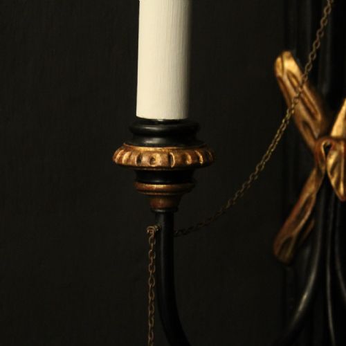 ITALIAN PAIR OF EBONISED GILTWOOD WALL LIGHTS - ADDITIONAL PHOTO 7