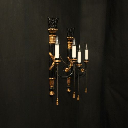 ITALIAN PAIR OF EBONISED GILTWOOD WALL LIGHTS - ADDITIONAL PHOTO 9