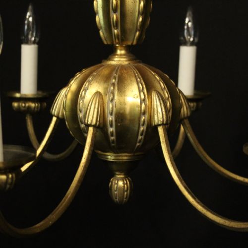 FRENCH GILDED BRONZE 6 LIGHT ANTIQUE CHANDELIER - ADDITIONAL PHOTO 3