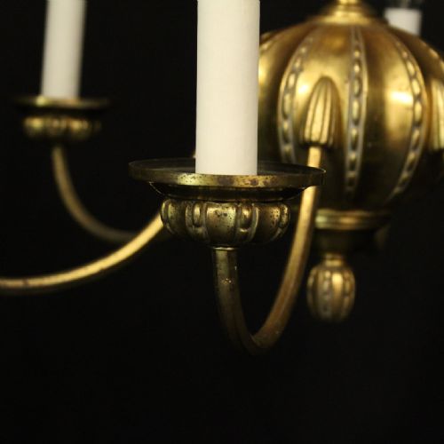 FRENCH GILDED BRONZE 6 LIGHT ANTIQUE CHANDELIER - ADDITIONAL PHOTO 5