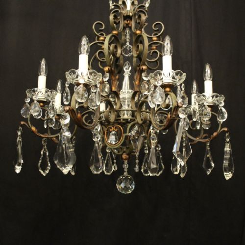 FRENCH POLYCHROME WROUGHT IRON 8 LIGHT ANTIQUE CHANDELIER - ADDITIONAL PHOTO 1