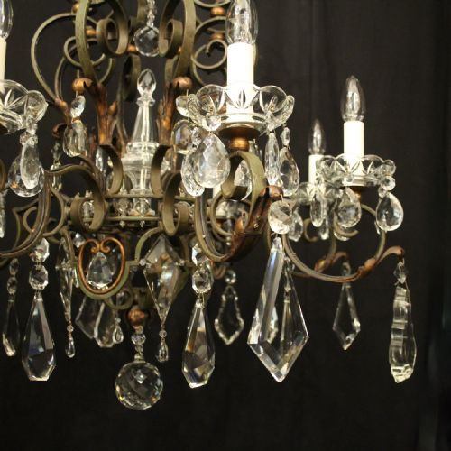 FRENCH POLYCHROME WROUGHT IRON 8 LIGHT ANTIQUE CHANDELIER - ADDITIONAL PHOTO 2