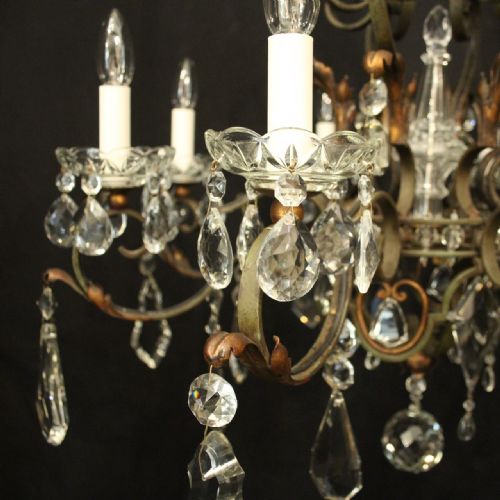 FRENCH POLYCHROME WROUGHT IRON 8 LIGHT ANTIQUE CHANDELIER - ADDITIONAL PHOTO 3