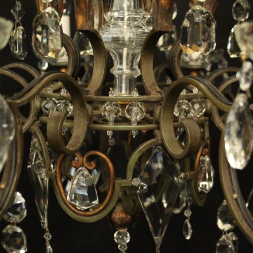 FRENCH POLYCHROME WROUGHT IRON 8 LIGHT ANTIQUE CHANDELIER - ADDITIONAL PHOTO 6