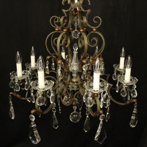 FRENCH POLYCHROME WROUGHT IRON 8 LIGHT ANTIQUE CHANDELIER - ADDITIONAL PHOTO 7