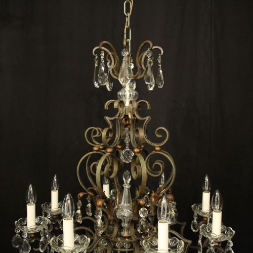 FRENCH POLYCHROME WROUGHT IRON 8 LIGHT ANTIQUE CHANDELIER - ADDITIONAL PHOTO 8