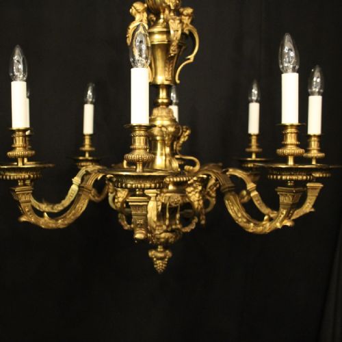 FRENCH 19TH CENTURY GILDED BRONZE 8 LIGHT ANTIQUE CHANDELIER - ADDITIONAL PHOTO 1