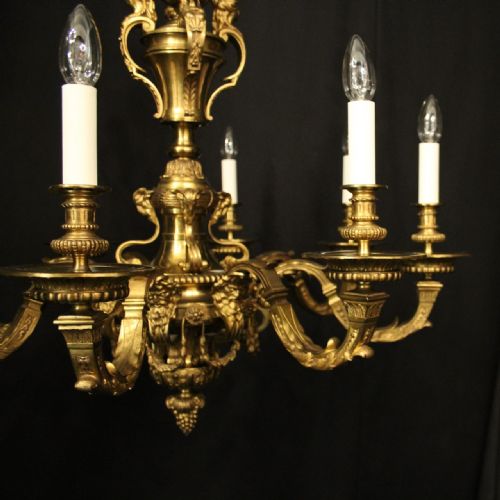 FRENCH 19TH CENTURY GILDED BRONZE 8 LIGHT ANTIQUE CHANDELIER - ADDITIONAL PHOTO 5