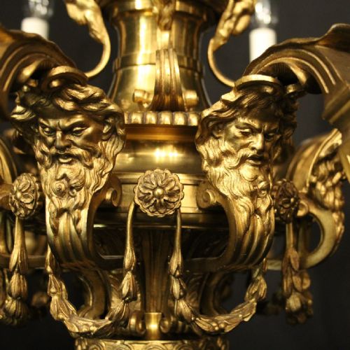 FRENCH 19TH CENTURY GILDED BRONZE 8 LIGHT ANTIQUE CHANDELIER - ADDITIONAL PHOTO 6