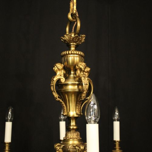 FRENCH 19TH CENTURY GILDED BRONZE 8 LIGHT ANTIQUE CHANDELIER - ADDITIONAL PHOTO 7