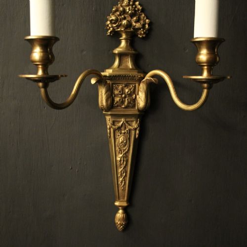 FRENCH PAIR OF GILDED BRONZE ANTIQUE WALL LIGHTS - ADDITIONAL PHOTO 2
