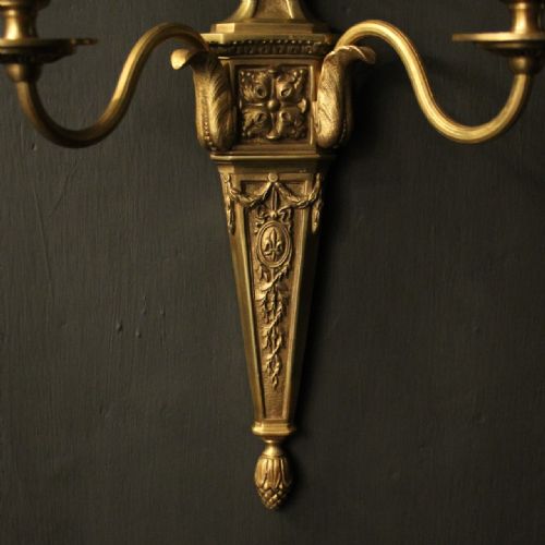 FRENCH PAIR OF GILDED BRONZE ANTIQUE WALL LIGHTS - ADDITIONAL PHOTO 5