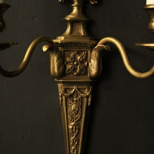FRENCH PAIR OF GILDED BRONZE ANTIQUE WALL LIGHTS - ADDITIONAL PHOTO 6