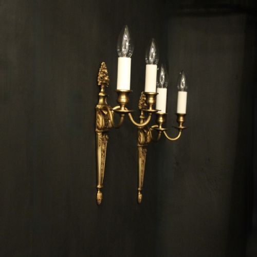 FRENCH PAIR OF GILDED BRONZE ANTIQUE WALL LIGHTS - ADDITIONAL PHOTO 9