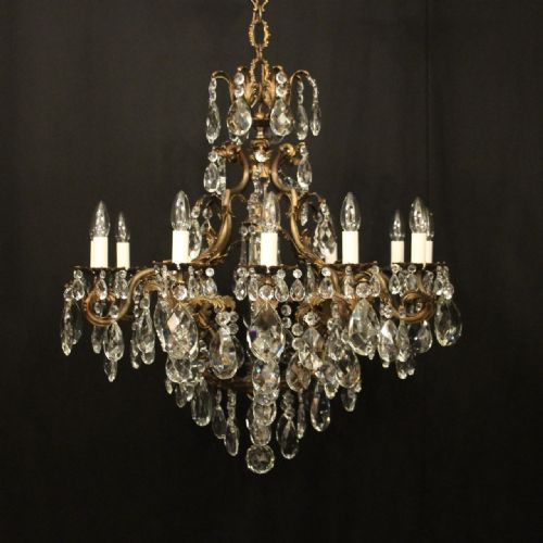 french gilded bronze 13 light birdcage antique chandelier - CATEGORY: ANTIQUE LIGHTING - DATED 1920
