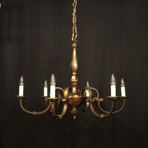 english bronze 6 light antique chandelier - CATEGORY: ANTIQUE LIGHTING - DATED 1920