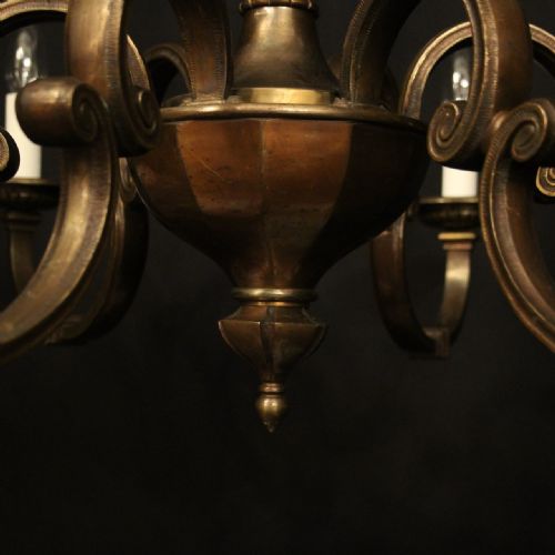 ENGLISH BRONZE 6 LIGHT ANTIQUE CHANDELIER - ADDITIONAL PHOTO 3