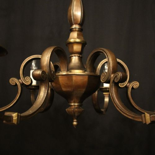ENGLISH BRONZE 6 LIGHT ANTIQUE CHANDELIER - ADDITIONAL PHOTO 4