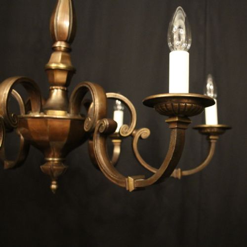 ENGLISH BRONZE 6 LIGHT ANTIQUE CHANDELIER - ADDITIONAL PHOTO 5